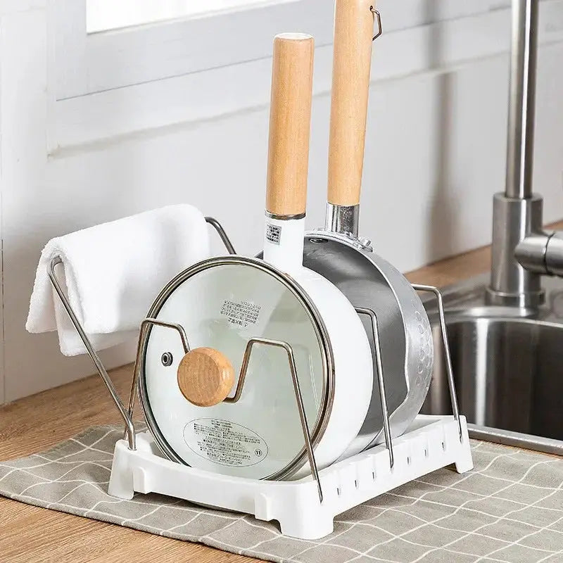 Expandable 6 Grid Kitchen Cabinet Organizer Rack For Pots Pans Cutting Boards Stainless Steel Drying And Storage Shelf