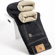 Men's Fleece Lined Denim Jeans Winter Warm Straight Fit High Waist Stretch Vaqueros Size 40