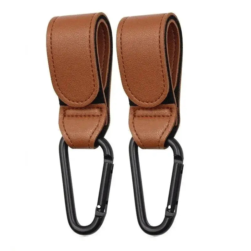 2 Pack PU Leather Stroller Hooks Adjustable Pram Hanger For Diaper Bags Baby Travel Accessories