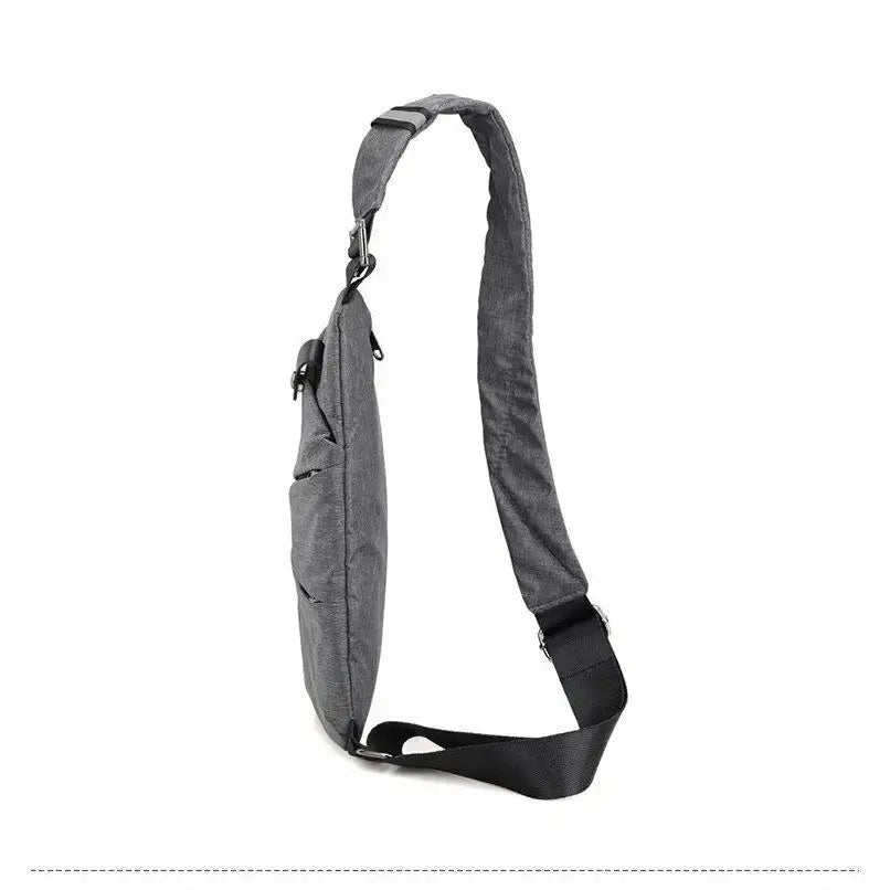 Simples Market gray anti-theft crossbody chest bag for men, waterproof messenger style with adjustable strap