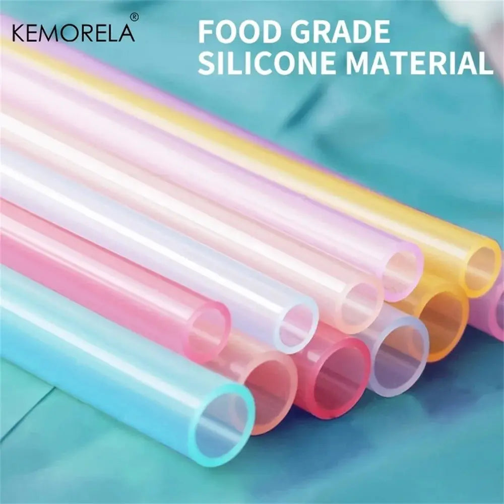6 Piece Reusable Food Grade Transparent Silicone Straws Set Bendable And Straight With Cleaning Brush For Party