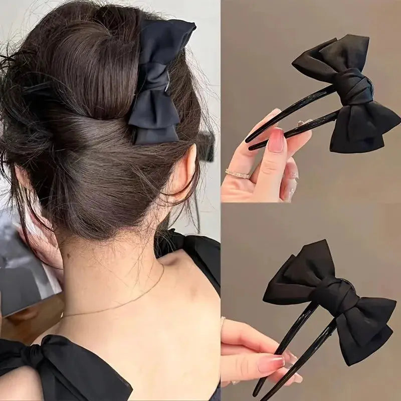 Elegant Boutique Bow U Shaped Hair Clip For Women Lightweight Durable Polyester And Plastic Hair Accessory Daily Wear