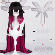 Columbina cosplay wig with black to magenta ombre, twin pink braids, long hair; includes wig cap by Simples Market