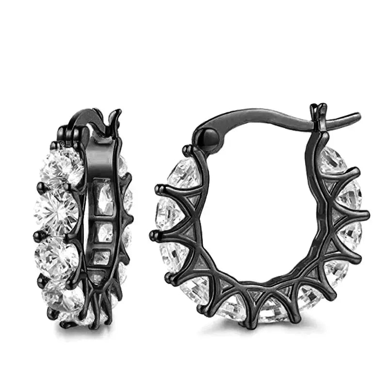 Huitan full-paved crystal CZ hoop earrings in black gunmetal for women