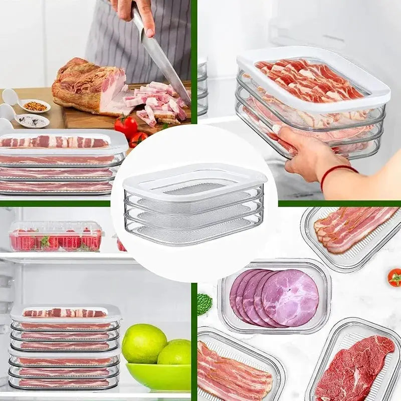 Stackable Meat Storage Container for Fridge with Clear Lid for Deli Meat Bacon Cheese and Meal Prep