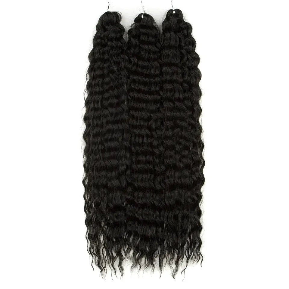 Simples Market FASHION IDOL 22in Ariel curl crochet hair extensions, 300g, black synthetic, 3 bundles.