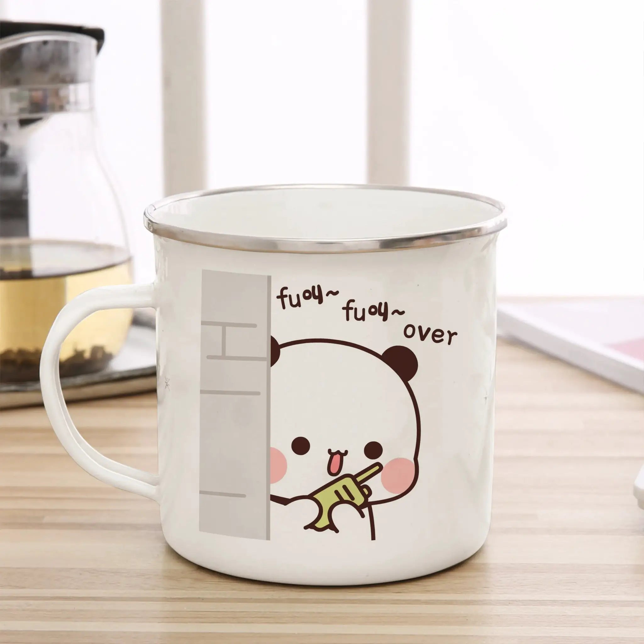 Cute Cup Co Cartoon Milk Mocha Bear Enamel Cup 11oz Eco Friendly Coffee Tea Cup Gift For Couple