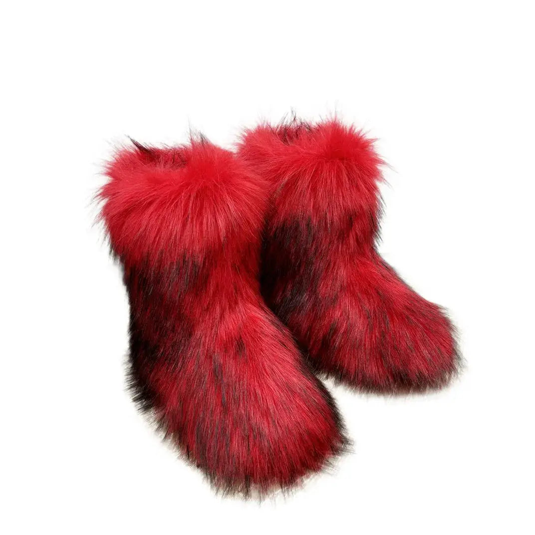 EverWarm Raccoon Fur Mid Calf Winter Snow Boots With Plush Insole And Short Plush Lining For All Day Warmth