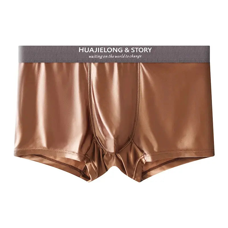 Men's boxer shorts brown satin ice-silk, plus size 4XL Simples Market