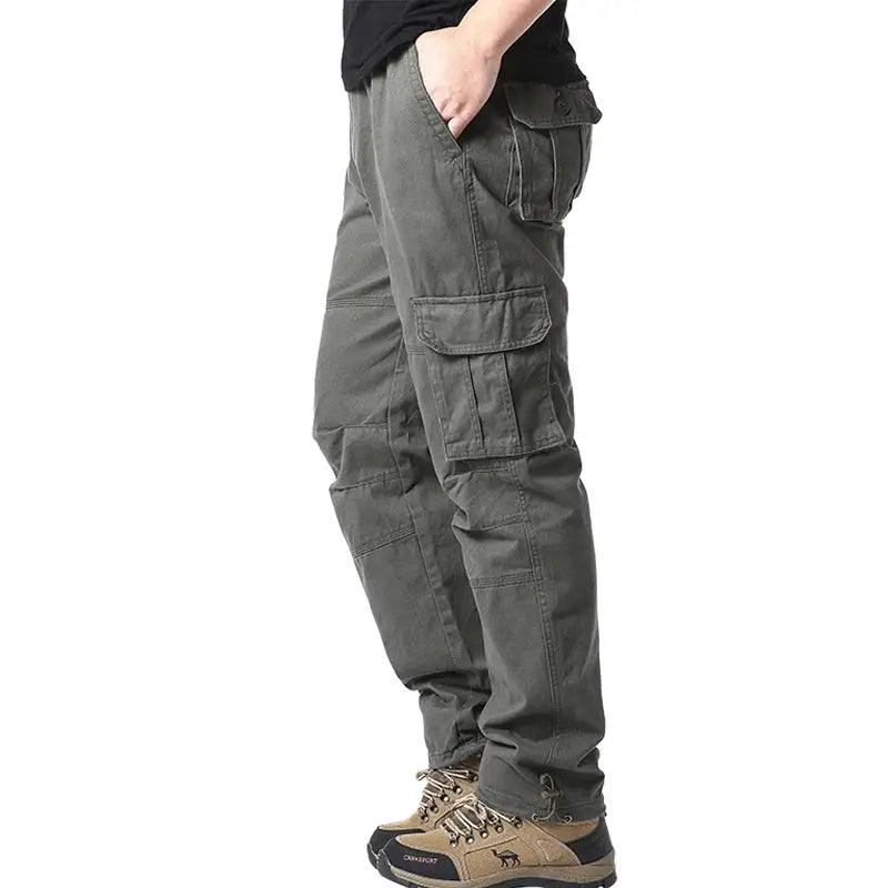 Men's Loose Overalls With Large Pockets Pure Cotton Elastic Waist Tactical Jogging Pants For Outdoor Work