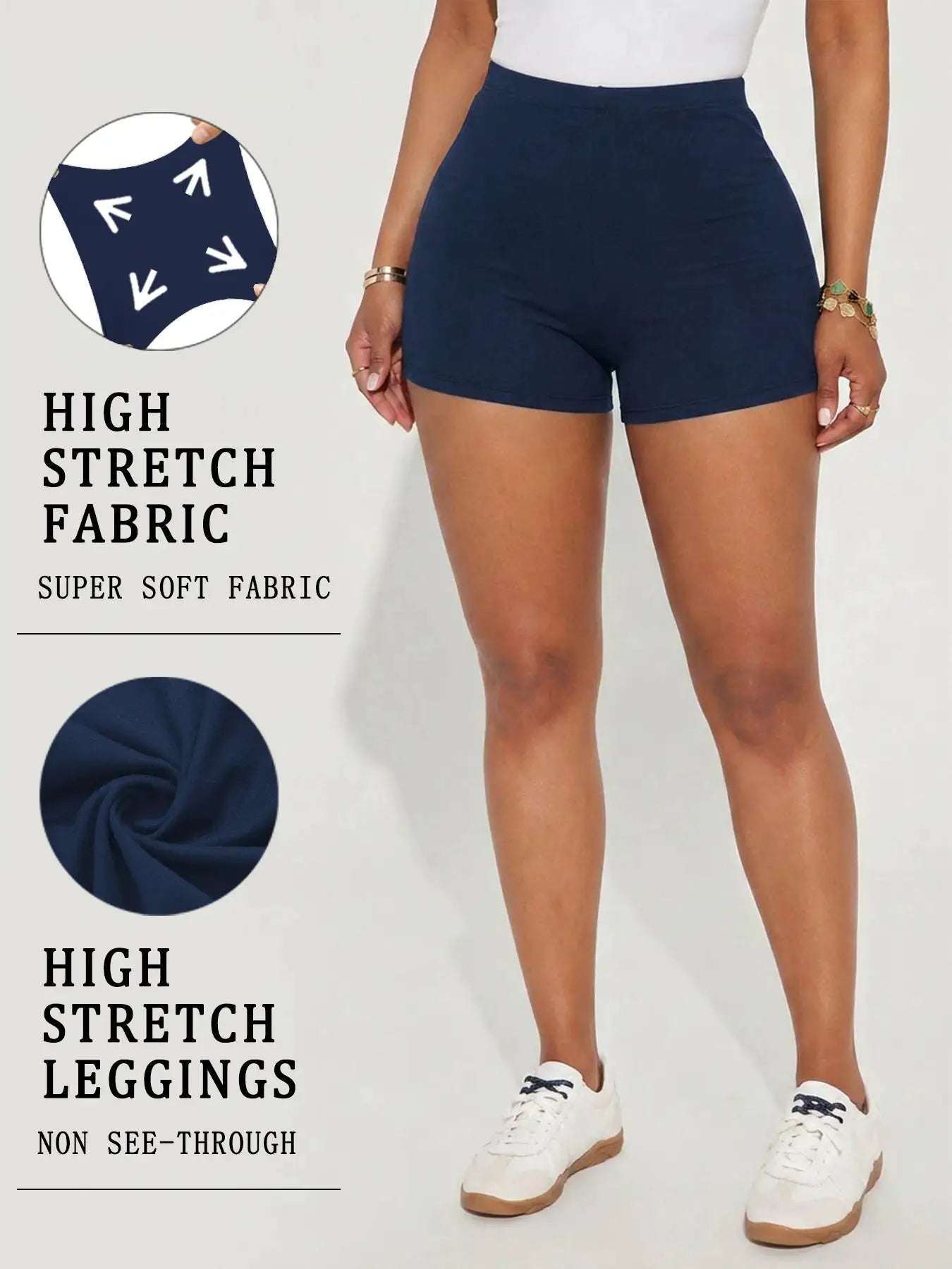 Women's high-stretch navy biker shorts by Simples Market; super-soft, non see-through fabric.