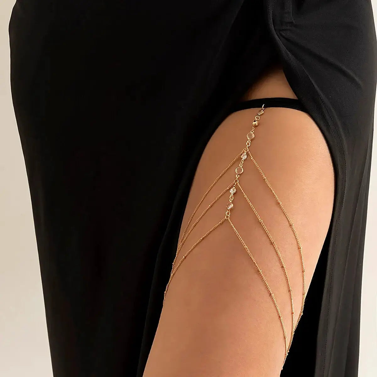 Boho Elastic Band Crystal Leg Chain For Women Multilayer Tassel Adjustable Beach Body Jewelry