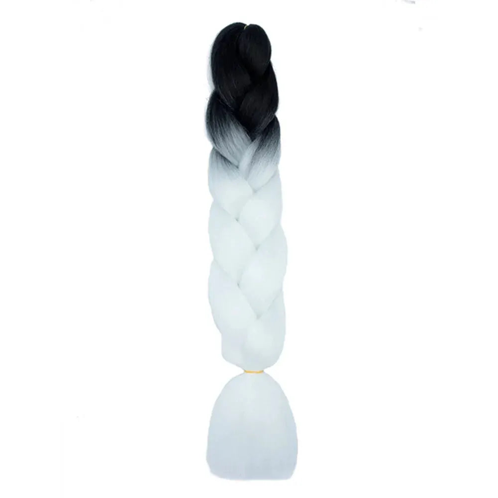 24-inch jumbo braiding hair synthetic extensions Afro Ombre crochet braid in black-to-white gradient, Simples Market