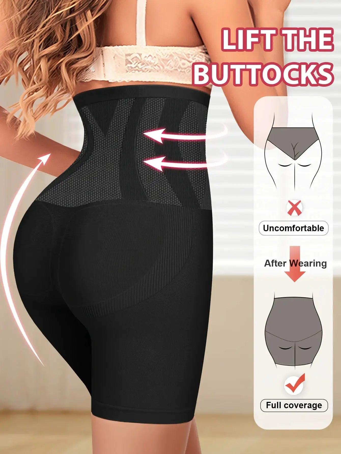 Simples Market 1pc high-waist tummy-contouring seamless panties in black