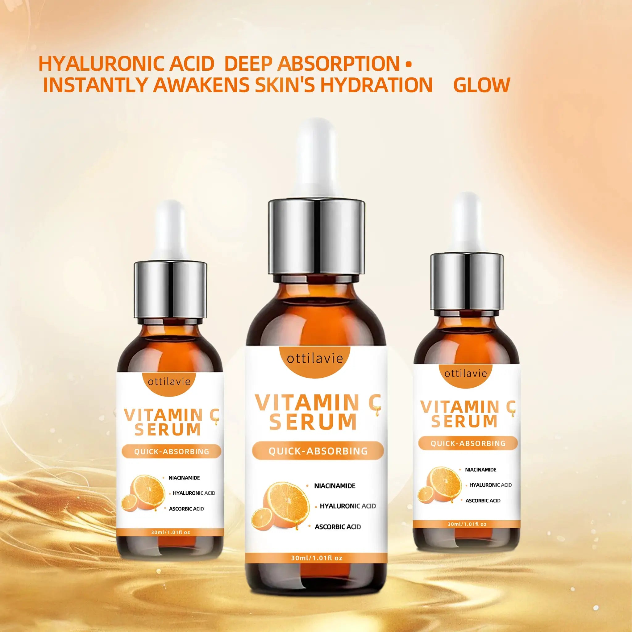 Vitamin C Serum With Hyaluronic Acid Fast Absorbing Deep Hydration Non Greasy 24 Hour Nourishment For Glowing Skin