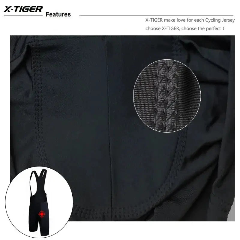 X-TIGER men's cycling shorts in black with 5D Coolmax gel pad, Pro Lycra, breathable MTB bibs
