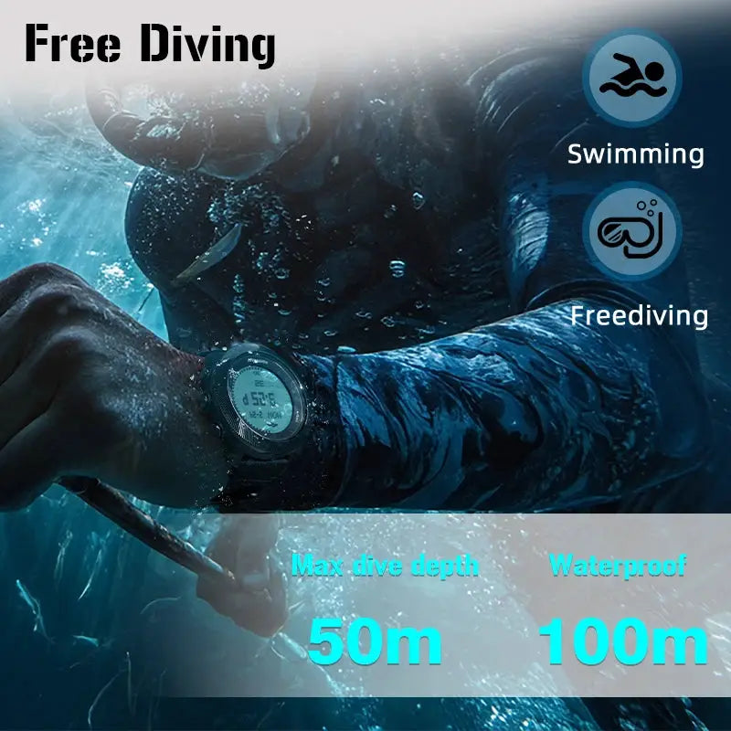 North Edge Apache-D men's free-dive digital watch, black with digital display, 100m waterproof