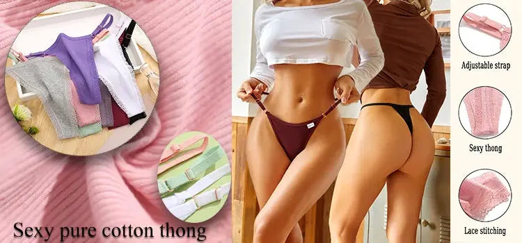 5-piece cotton thong underwear set with adjustable waist in assorted colors by Simples Market