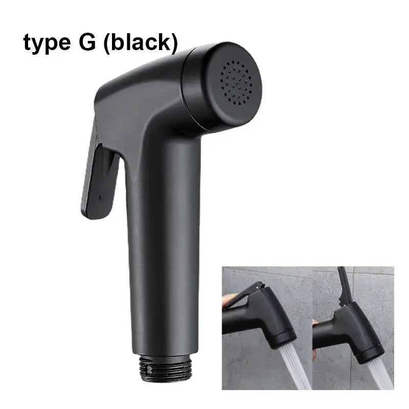 Handheld bidet sprayer head, black ABS, Type G for toilet.