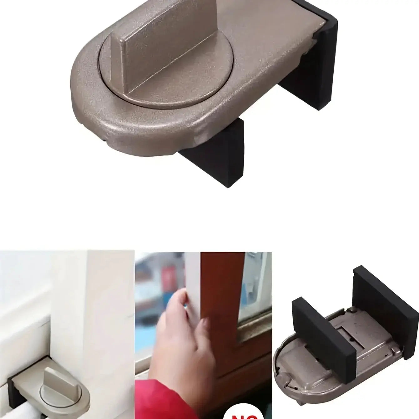 Simples Market sliding sash stopper cabinet lock, silver metal with black mounting prongs, 1–2 piece set
