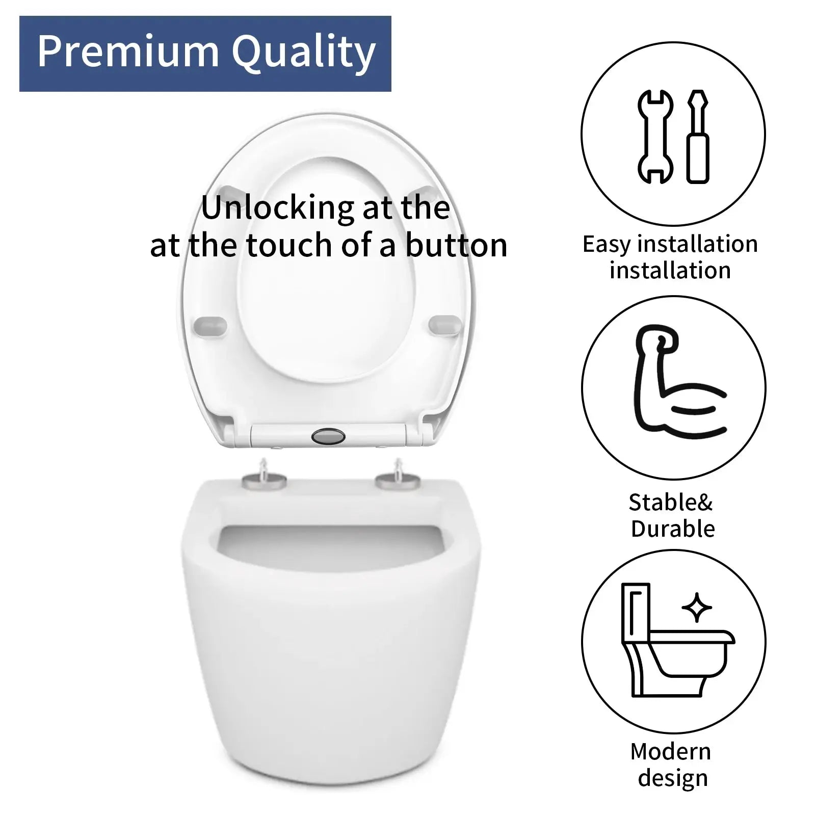 Simples Market white toilet seat with slow-close adjustable hinges; easy to install and clean