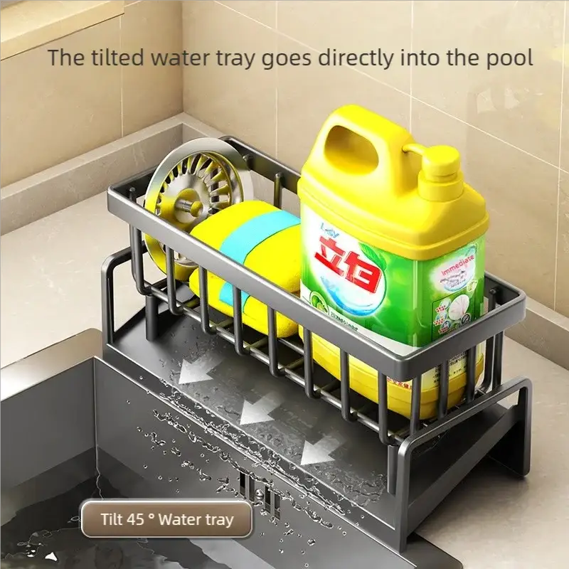 Tap Mounted Kitchen Sink Organizer Shelf With Drainage Rack For Sponges Soap Dish Brushes