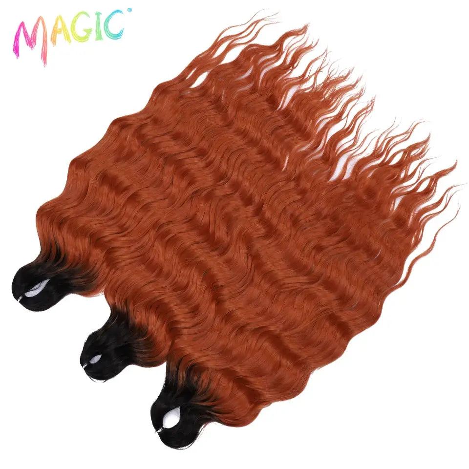 Anna synthetic hair 24-inch water-wave braiding extensions, ombre blonde to copper, 3-pack bundles, Magic brand
