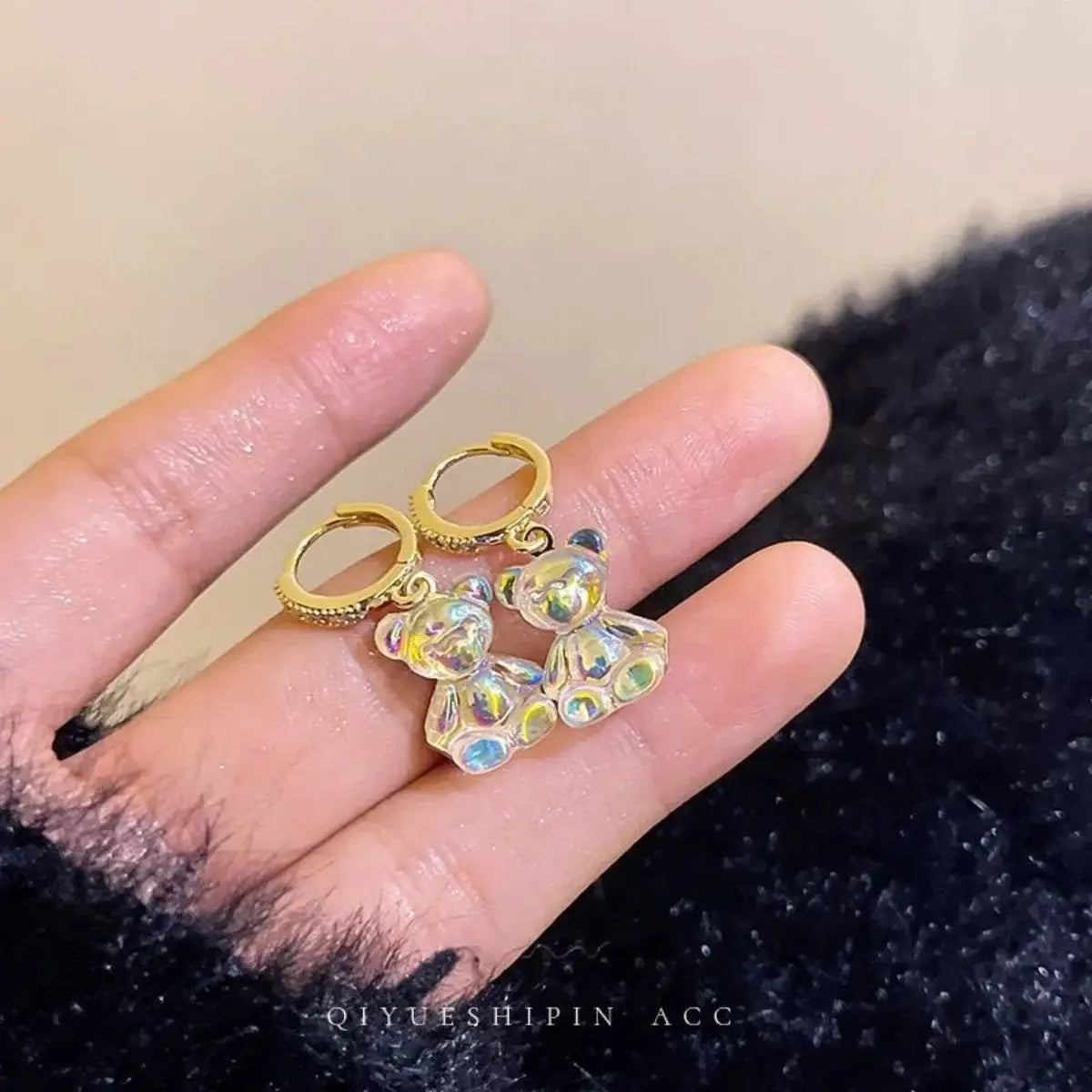 Cute Bear Drop Earrings With Cubic Zirconia In Golden Copper Trendy Party Wedding Jewelry Gift For Girls