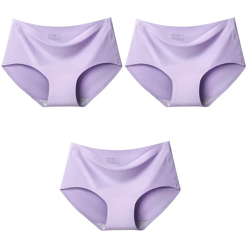 Panties 3-pack lavender seamless mid-waist, XXL, breathable ice-silk underwear