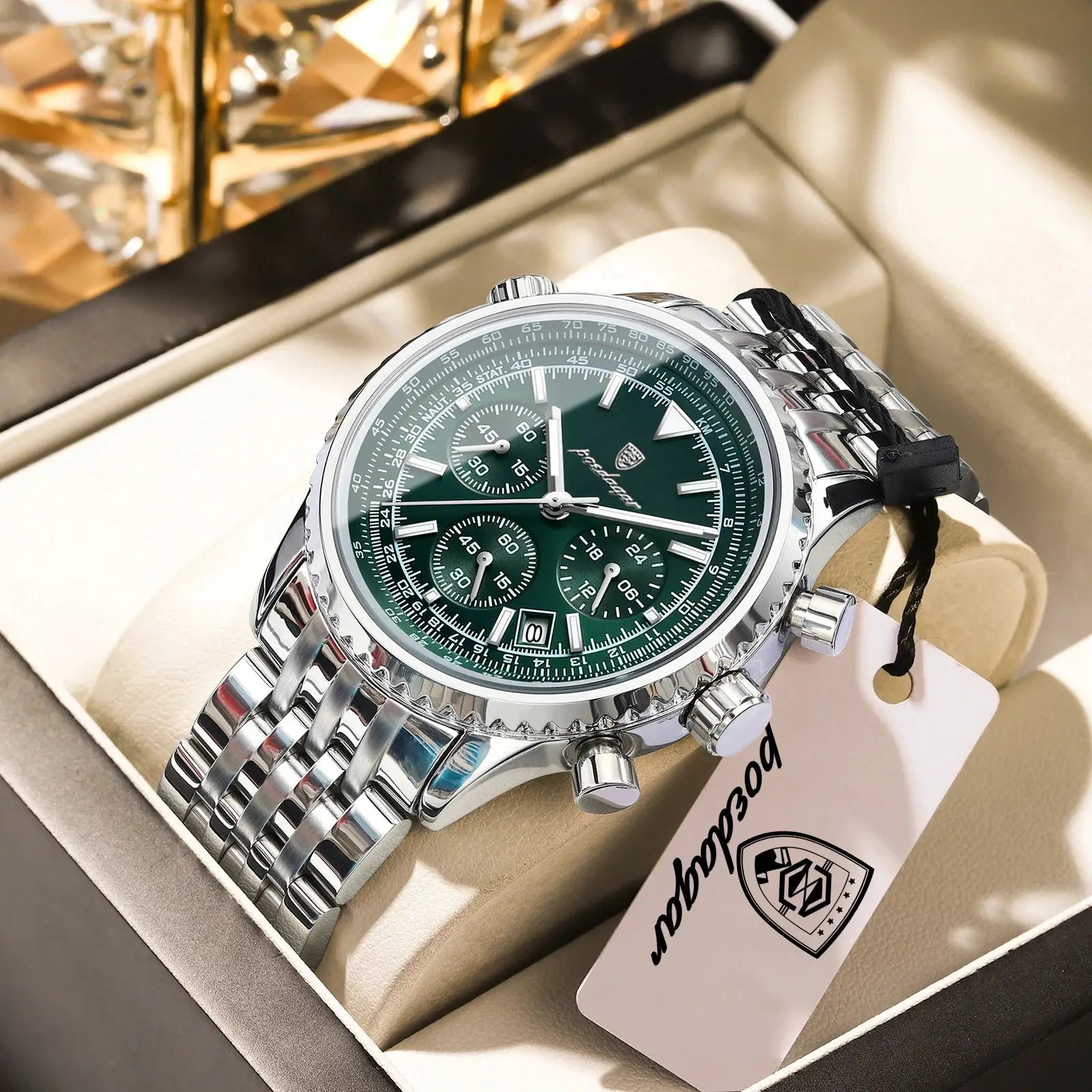 POEDAGAR Luxury Men Chronograph Stainless Steel Watch Waterproof Luminous Quartz Date Display Military Sport Timepiece