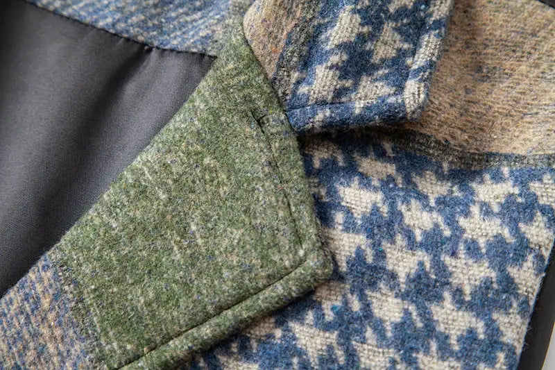Green tweed plaid vest by Simples Market; slim-fit waistcoat with herringbone fabric for weddings