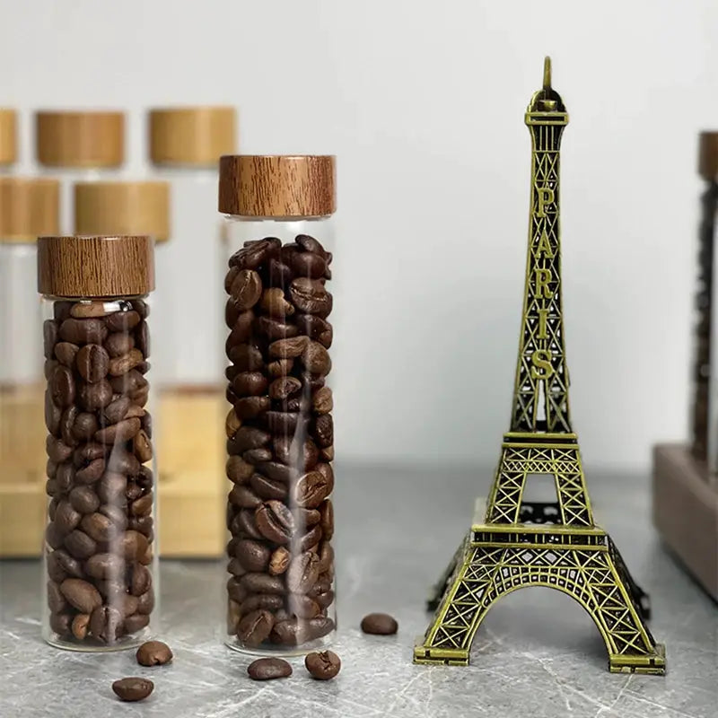 Coffeware Elegant Glass Coffee Beans Storage Tube Display Rack Set For Single Dose Espresso Accessory And Barista Tool
