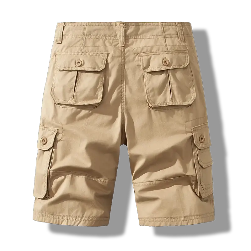 Men's cargo shorts in beige cotton by Simples Market with multiple pockets