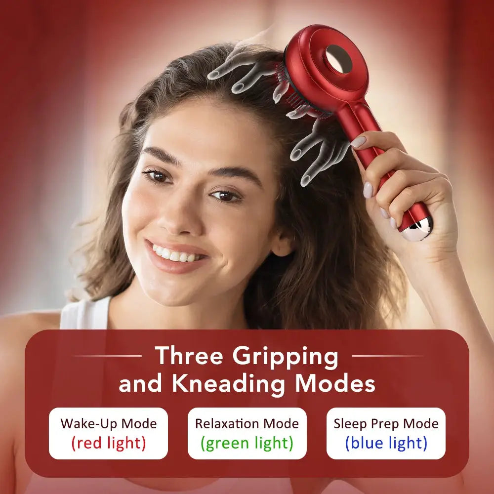 Electric head massager hair growth comb in red by Simples Market with three LED modes (red green blue) for scalp care