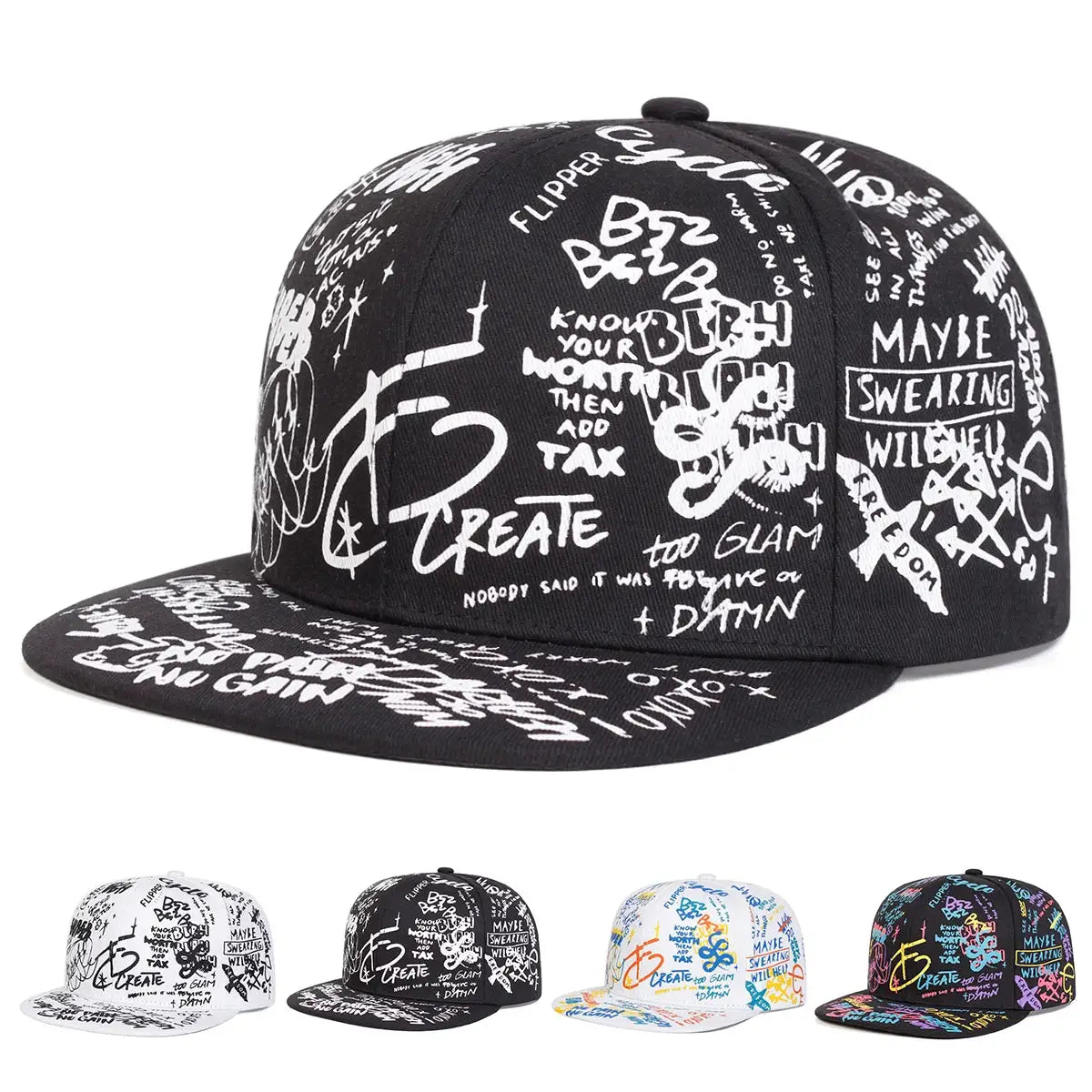 Unisex Black And White Letter Graffiti Hip Hop Baseball Cap Outdoor Adjustable Sunscreen Hat Spring And Autumn