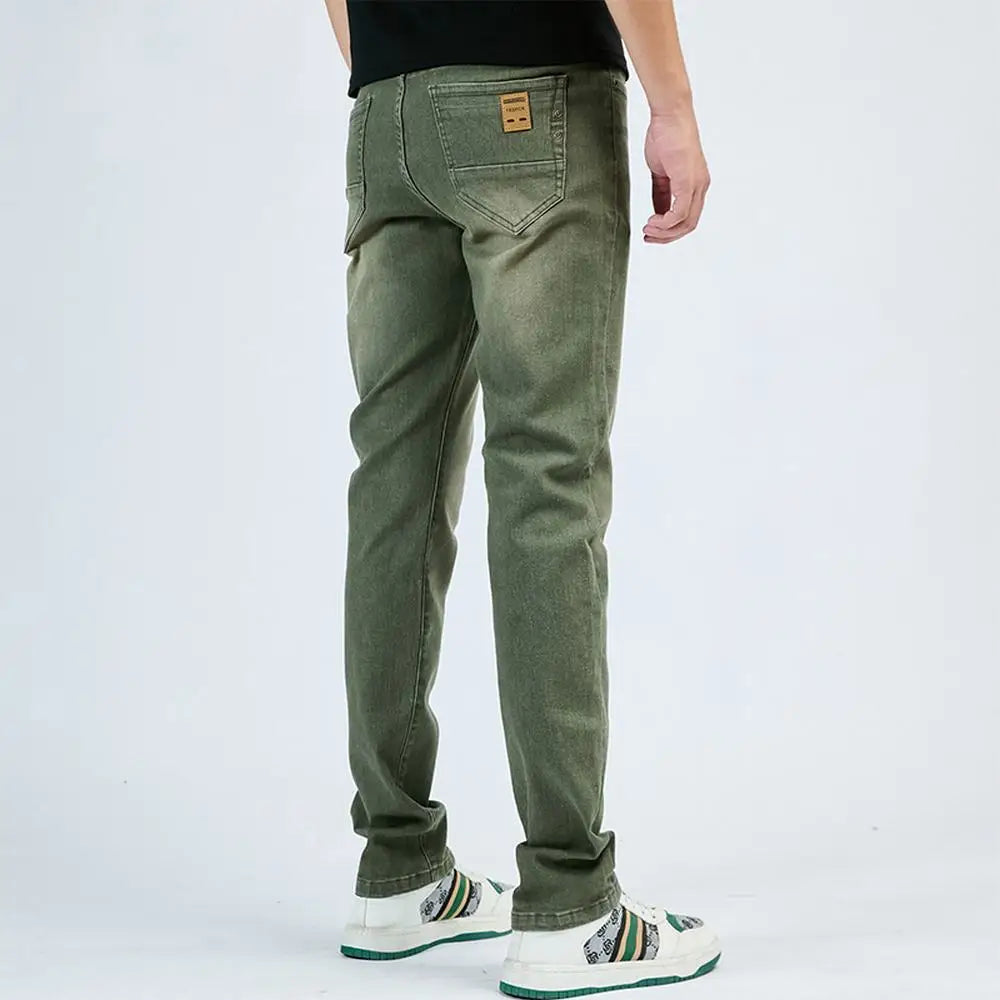 White Slim Fit Straight Jeans For Men 2025 Casual Stretch Denim Pants