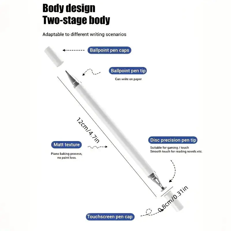 Simples Market universal white stylus pen with two-stage body and ballpoint tip.