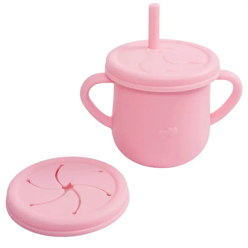 Silicone Baby Straw Cup With Handles And Lids Cute Training Sippy Cup For Toddlers Reusable Feeding Snack Cup