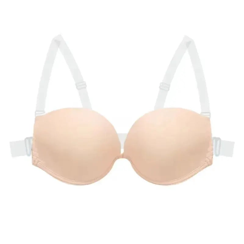 Multiway backless push-up bra with nude cups and removable transparent straps
