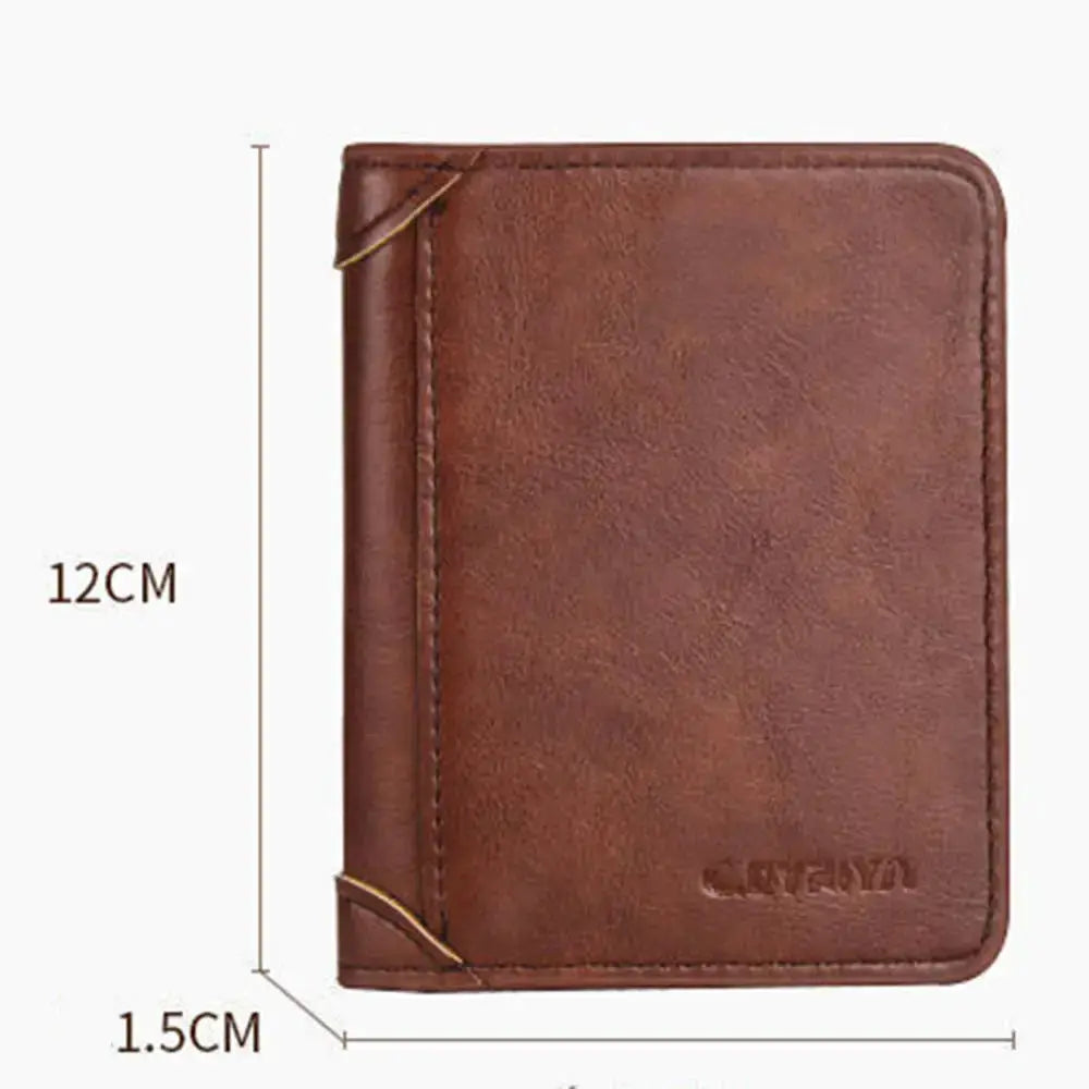 PU leather RFID wallet for men, brown slim vertical card holder by Simples Market, minimalist design