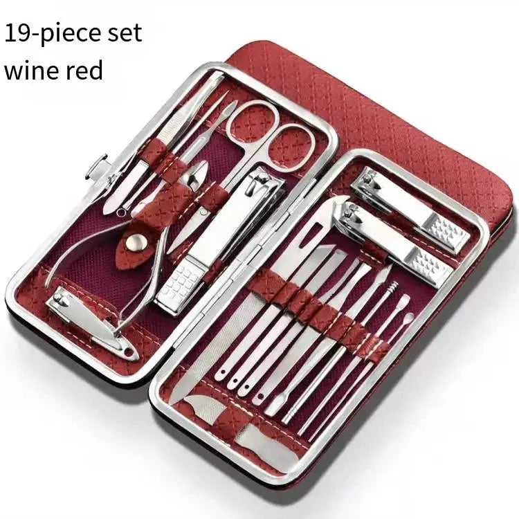 18 Piece Nail Clipper Set Manicure Pedicure Kit With Dead Skin Pliers Diagonal Clippers Eyebrow Clipper Leather Sleeve