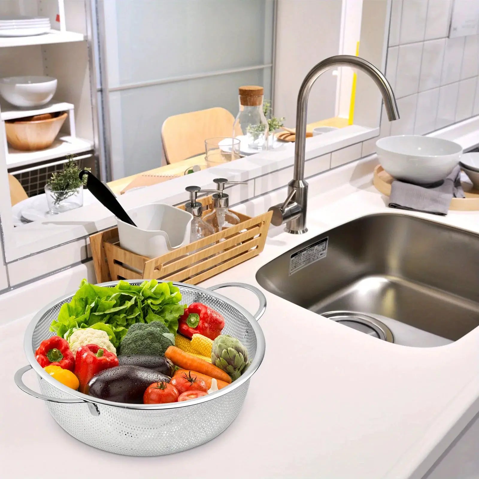 All Purpose Stainless Steel Fine Mesh Strainer Set With Handles Resting Base Net Baskets For Kitchen
