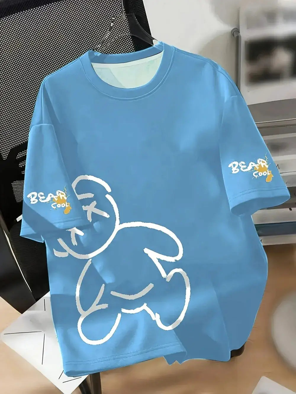 Men's Breathable Round Neck T Shirt With Cartoon Bear Print For Summer Casual Wear Gift For Friends
