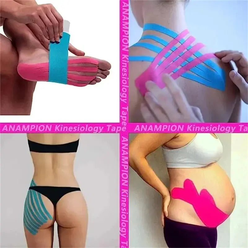 Kinesiology Tape Pro athletic 20 precut waterproof strips in pink and blue by Simples Market