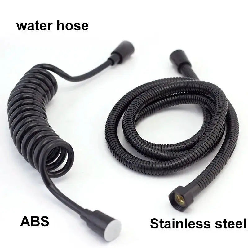 Handheld black bidet spray hose pair with ABS core and stainless steel fittings by Simples Market