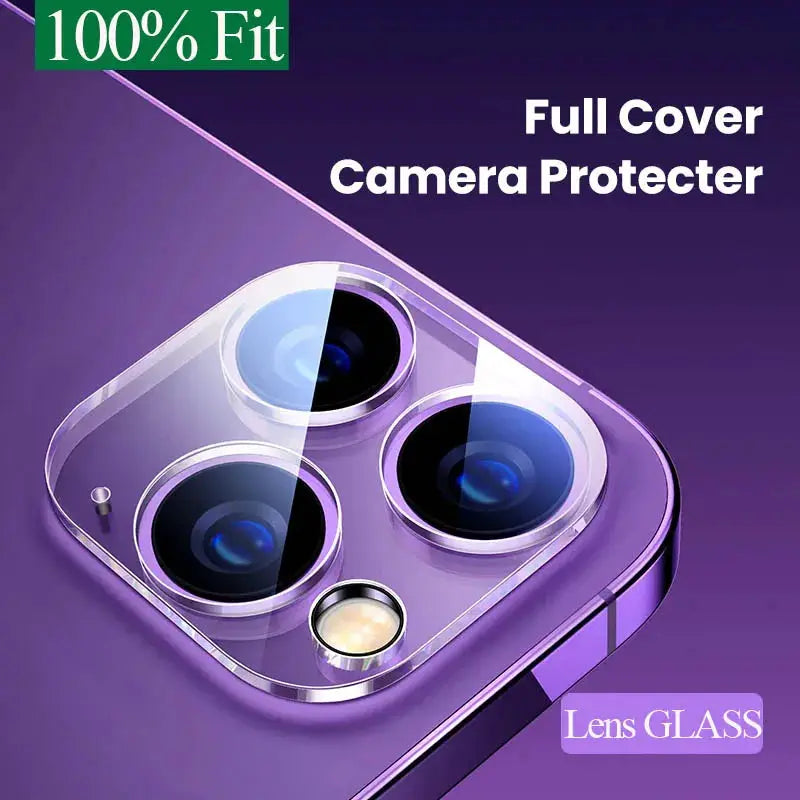 Camera lens protector for iPhone Pro models; clear, full-cover lens glass protection.