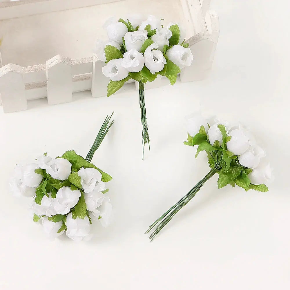 12 Pieces Mini Artificial Rose Bouquet Silk Roses for Home Decor and Wedding Decor Craft Wreath Gift