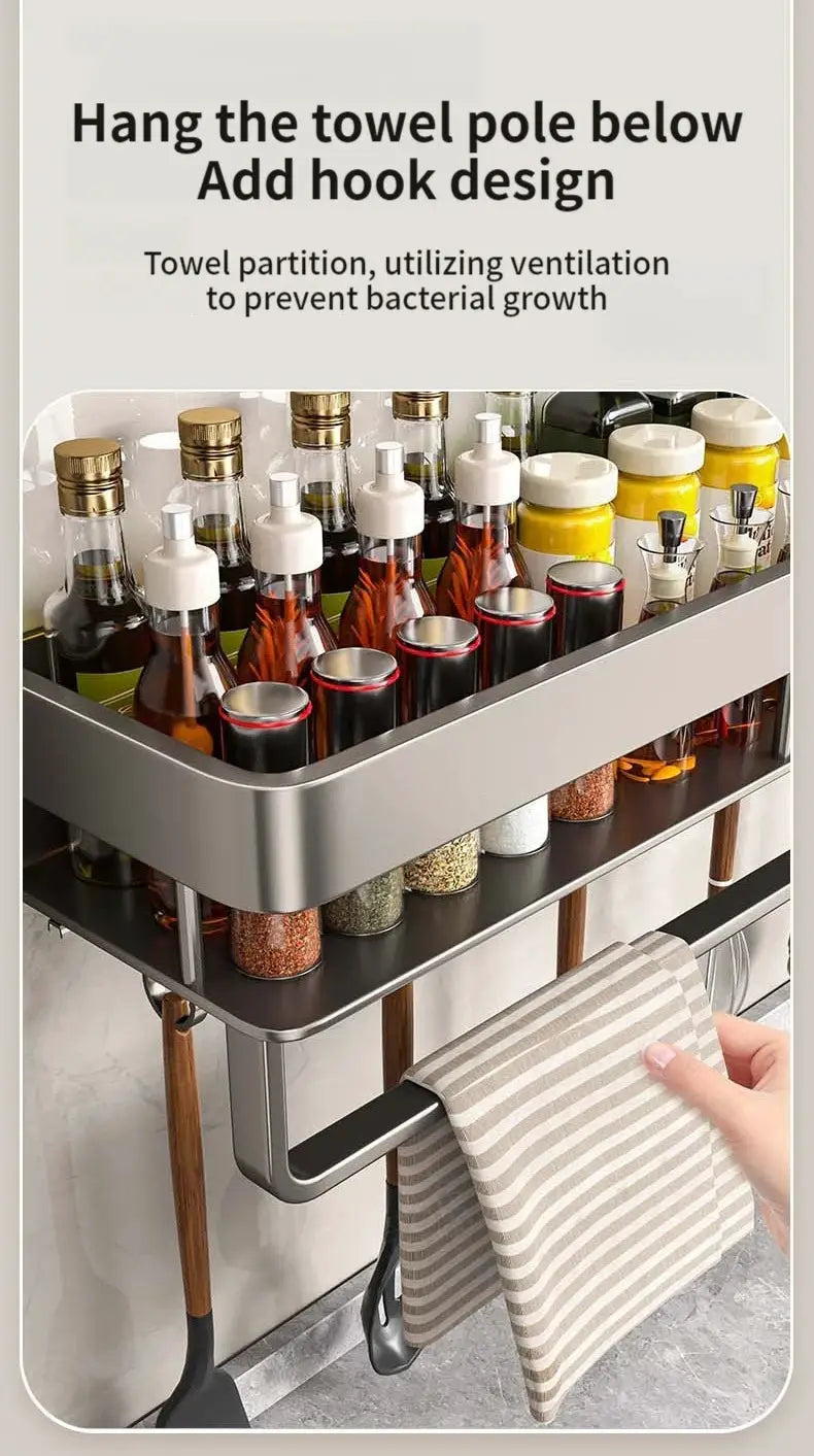 Simples Market aluminum wall-mounted kitchen rack with two-tier shelving and towel bar