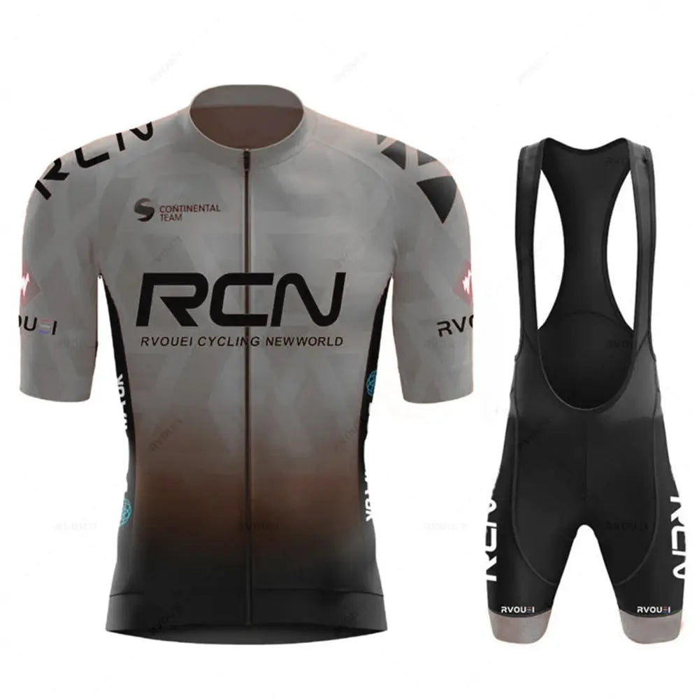 Rvouei cycling jersey set with bib shorts, grey-to-black gradient breathable summer road kit