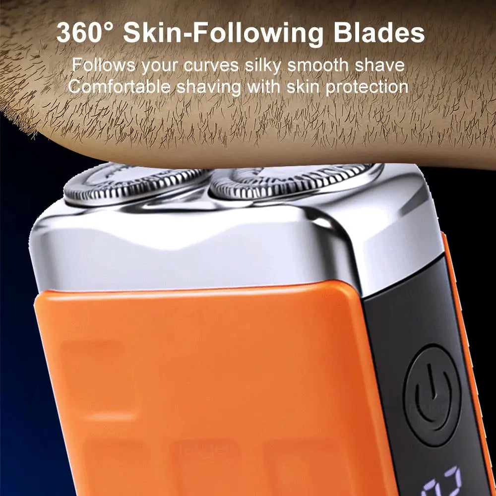 Mini electric shaver by Simples Market, orange portable rechargeable with dual blades